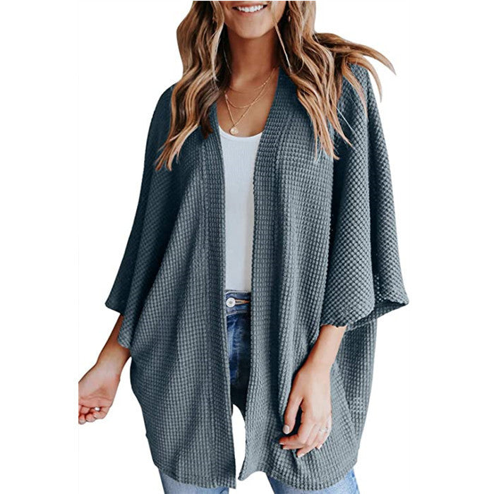 Damen lässiger Strickjacke im Waffelmuster EB