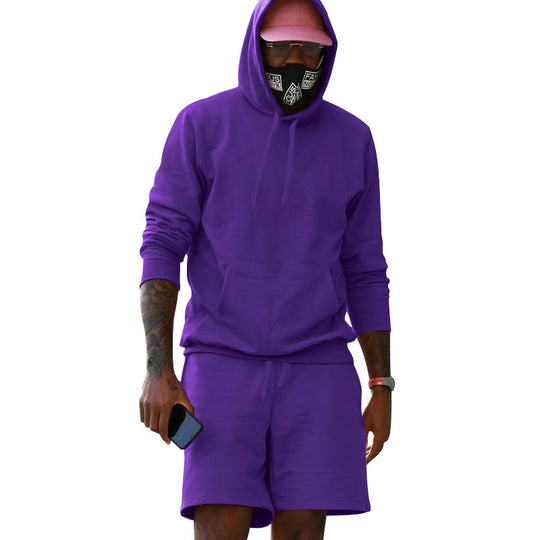 Herren nan zweiteiliges Freizeit-Set Hoodie und Sweatshorts aus French Terry mit Kängurutasche und Tunnelzug EB