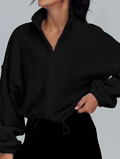 Damen Oversized Sweatjacke mit halbem Reißverschluss und Kordelzug EB