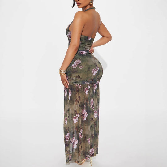 Damen Schulterfreies Maxikleid mit elastischen Rüschendetails EB