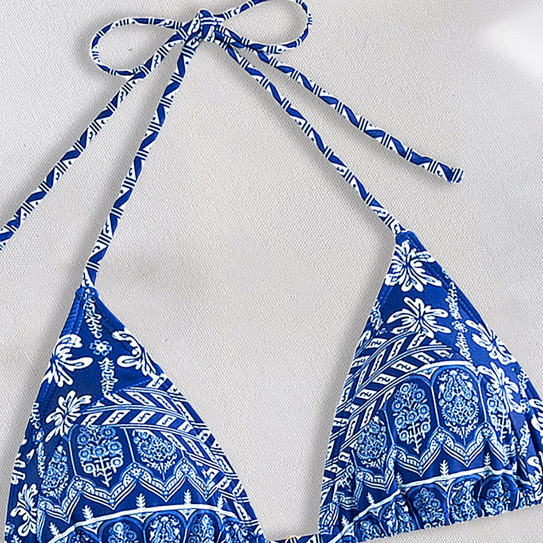 Damen Triangel-Bikini mit verspielt floralem Design und bindbaren Trägern EB