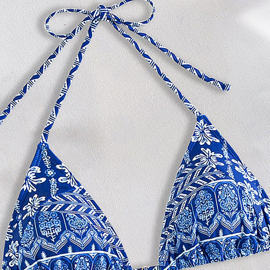 Damen Triangel-Bikini mit verspielt floralem Design und bindbaren Trägern EB