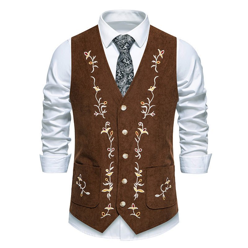 Herren elegante Weste mit floralem Stickdesign EB