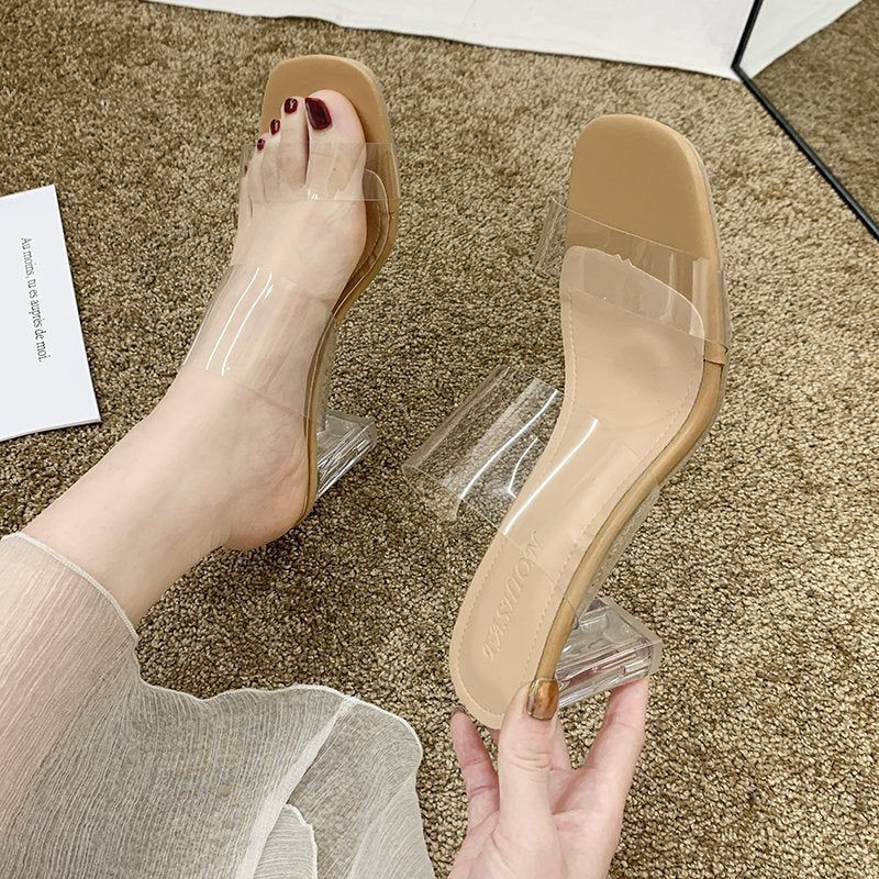 Damen transparente Blockabsatz-Sandalen mit elegantem Designs EB