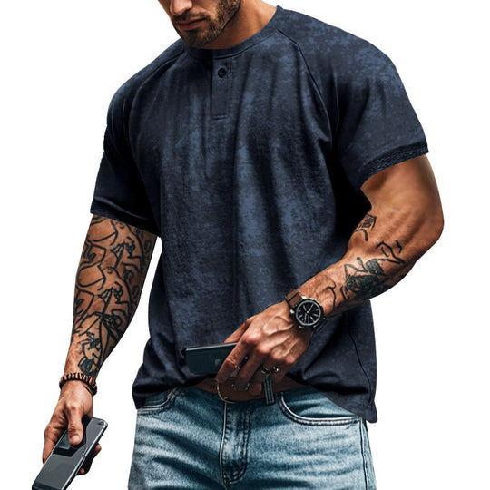 Herren lässiges Kurzarm-Henley-T-Shirt mit strukturiertem Design EB