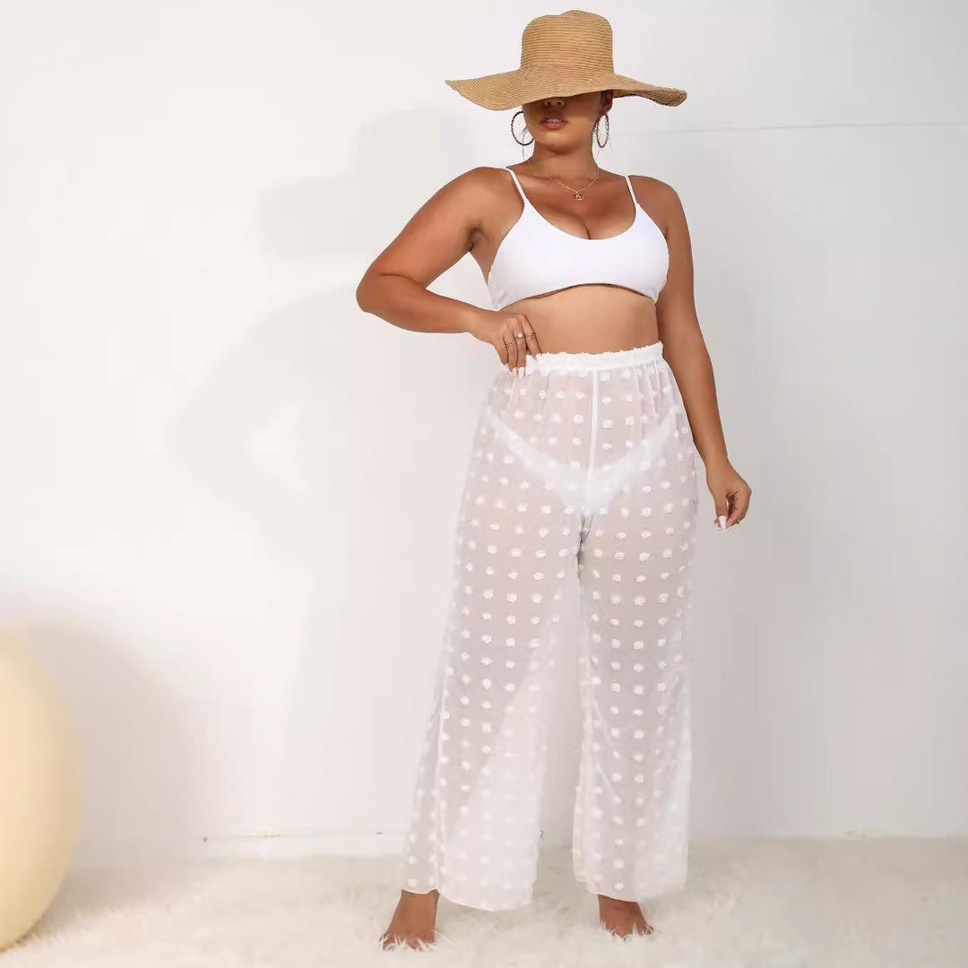 Damen luftige Strandhose mit voluminösen Pompom-Applikationen EB