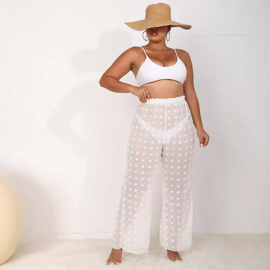 Damen luftige Strandhose mit voluminösen Pompom-Applikationen EB