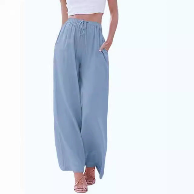 Damen nan weite Leinenhose mit elastischem Bund Kordel und Seitentaschen EB