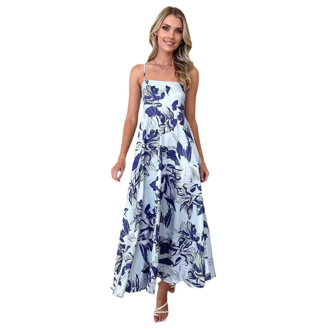 Damen Maxikleid mit fließendem Schnitt und modernem grafischem Muster EB