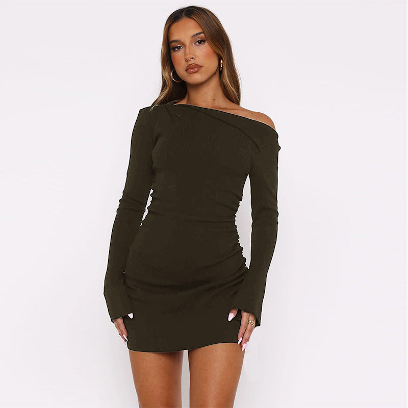 Damen asymmetrisches Minikleid mit Raffungen und elegantem Ausschnitt EB