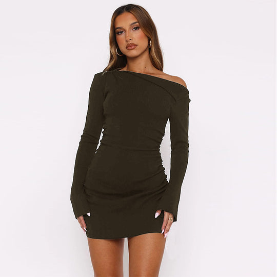 Damen asymmetrisches Minikleid mit Raffungen und elegantem Ausschnitt EB