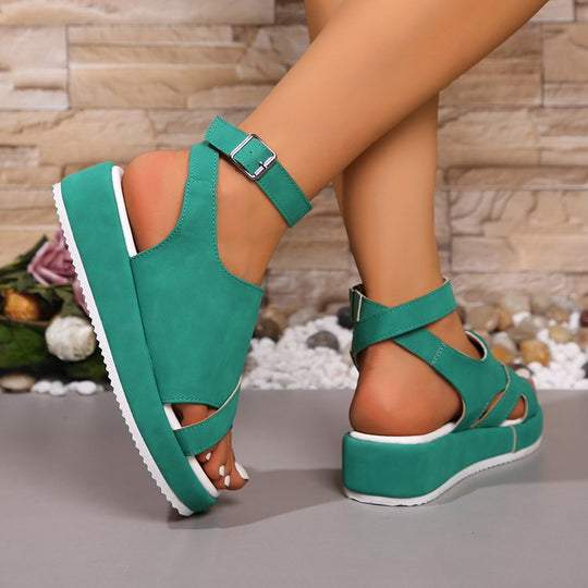 Damen Komfortable Wedge-Sandaletten mit doppeltem Riemendesign EB