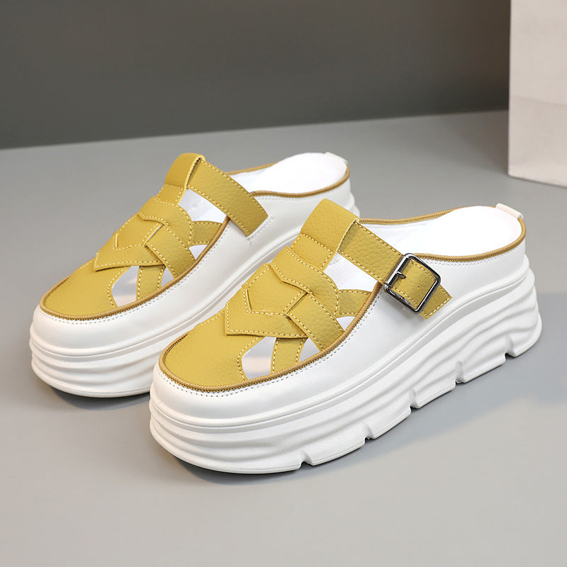 Damen Platform Mules mit modischem Schnallen-Design und atmungsaktivem Obermaterial EB