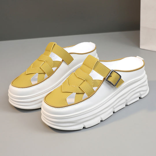 Damen Platform Mules mit modischem Schnallen-Design und atmungsaktivem Obermaterial EB