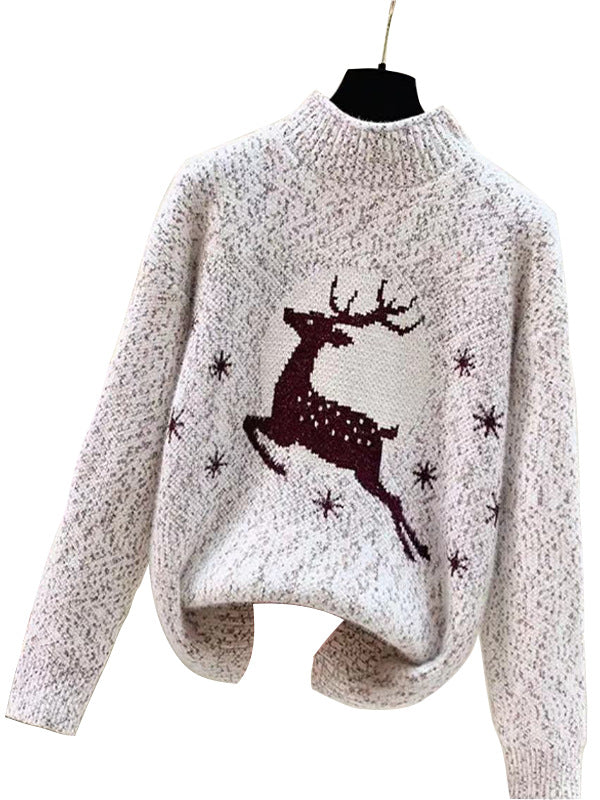 Damen Kuscheliger Rollkragenpullover mit festlichem Rentierdesign EB