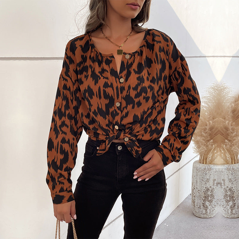 Damen Leopardenmuster Hemdbluse EB