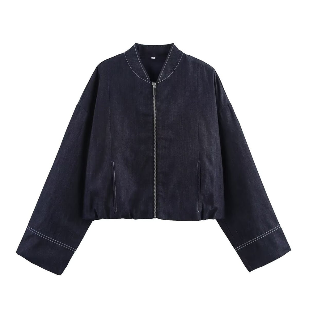 Damen cropped Denim-Jacke im lässigen Blouson-Stil mit Reißverschluss EB