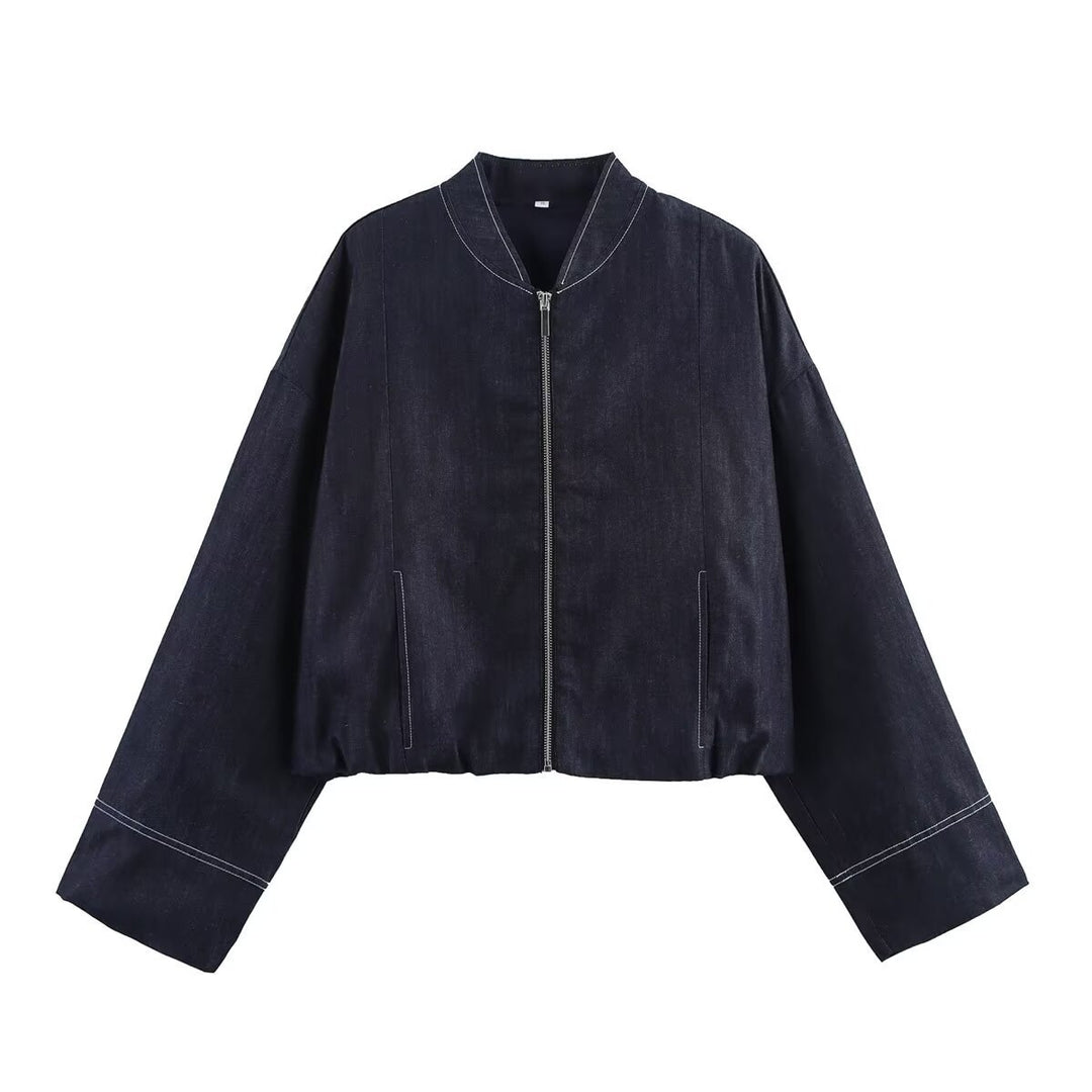 Damen cropped Denim-Jacke im lässigen Blouson-Stil mit Reißverschluss EB