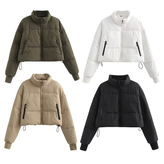 Damen cropped Steppjacke mit hochschließendem Kragen und praktischen Reißverschlusstaschen EB