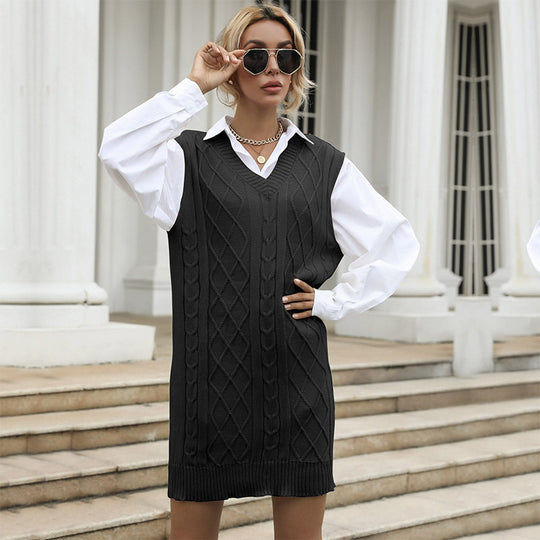 Damen Strickkleid mit V-Ausschnitt und Rippstruktur EB