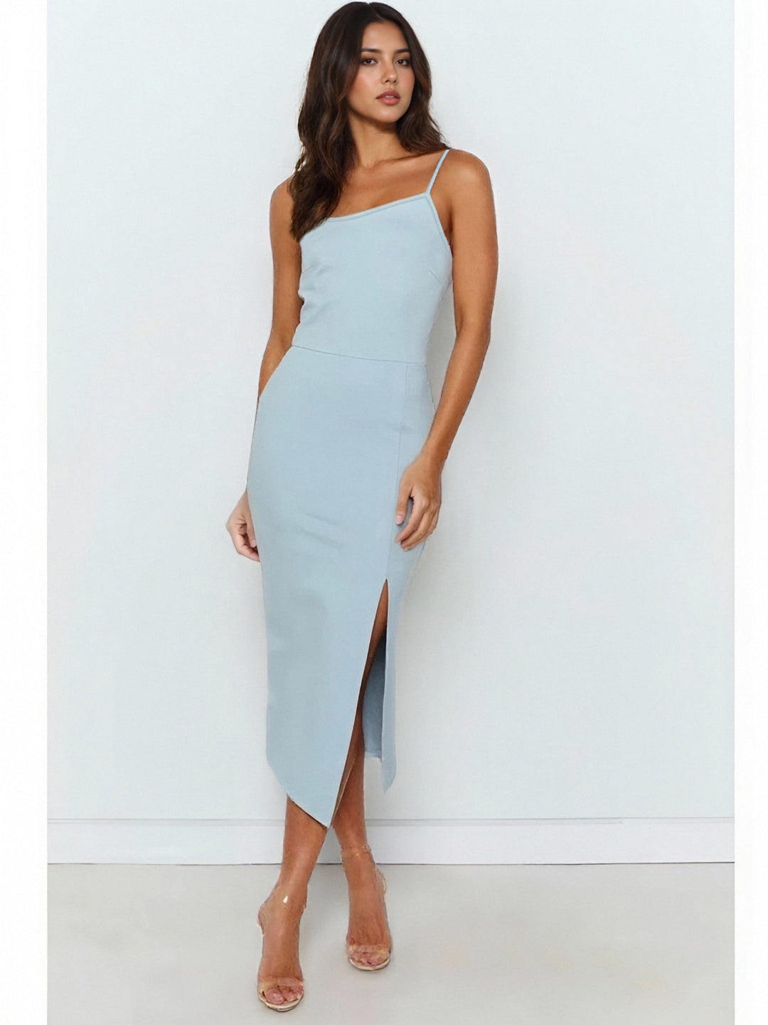 Damen ärmelloses Midi-Kleid mit elegantem Schlitz EB