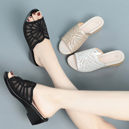 Damen Elegante Sandalen mit modischem Strassdesign und komfortablem Blockabsatz EB