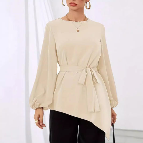 Damen Elegantes Wickelbluse mit langen Ärmeln EB