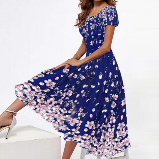 Damen Elegantes Midi-Kleid mit floralem Druck und schwingendem Saum EB