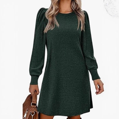 Damen Pulloverkleid mit Rüschendetails und seitlichen Taschen EB