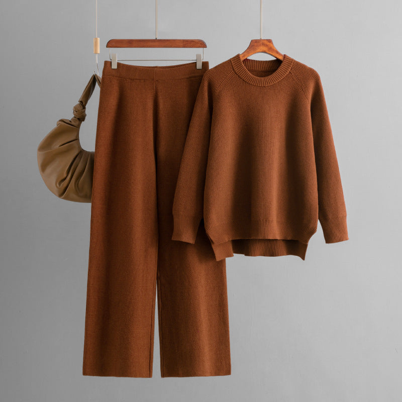 Damen lässiges Strick-Lounge-Set mit weitem Oberteil und bequemen Hosen EB