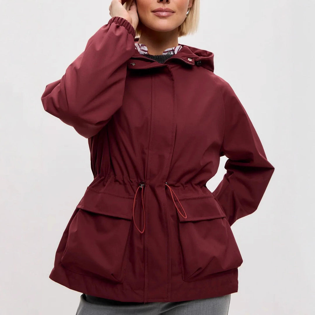 Damen wasserdichte Parka-Jacke mit Kapuze, Tunnelzugtaillierung und XXL-Klappentaschen Eichborn Berlin