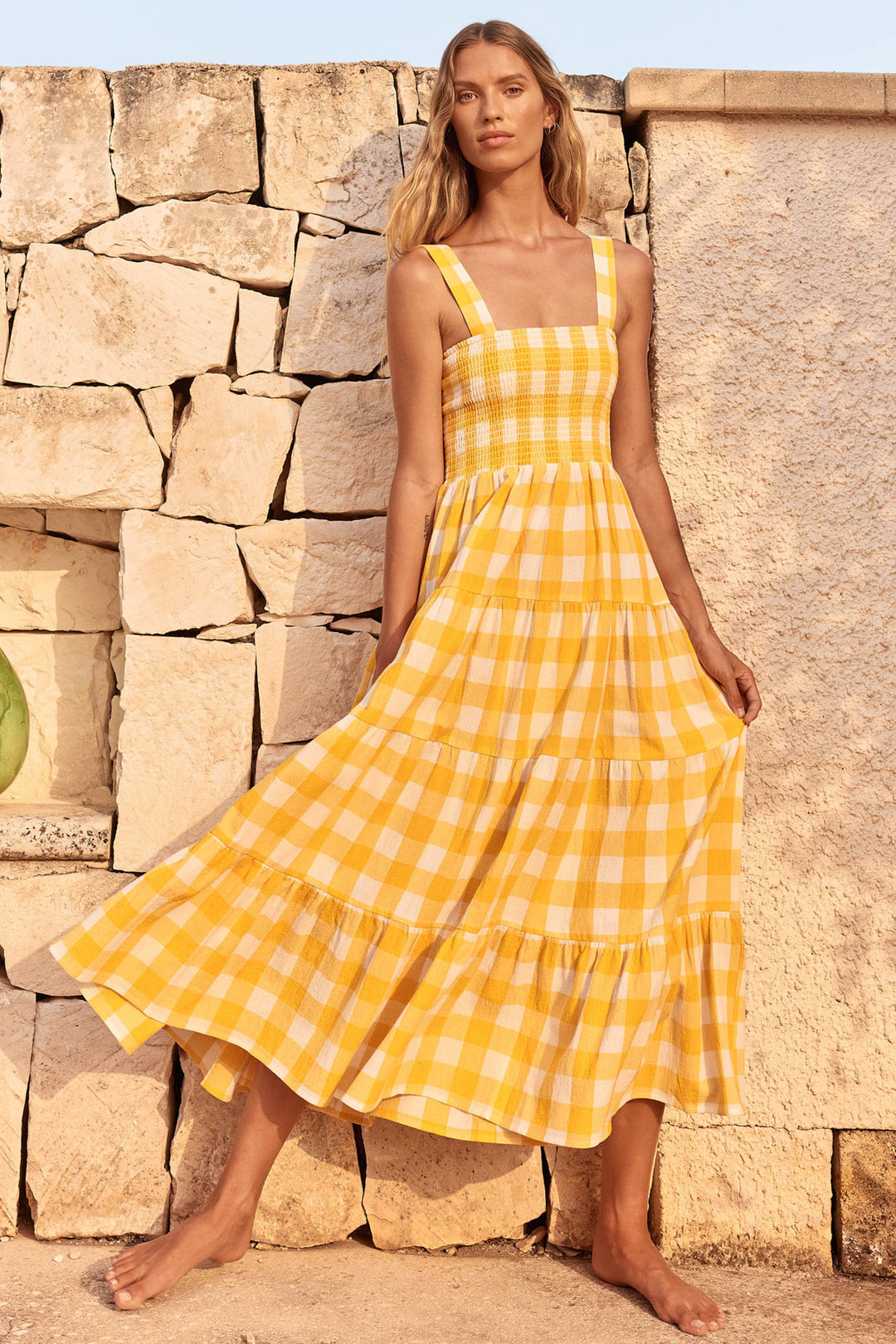 Damen Maxikleid mit kariertem Design und eleganter, fließender Schnittführung EB