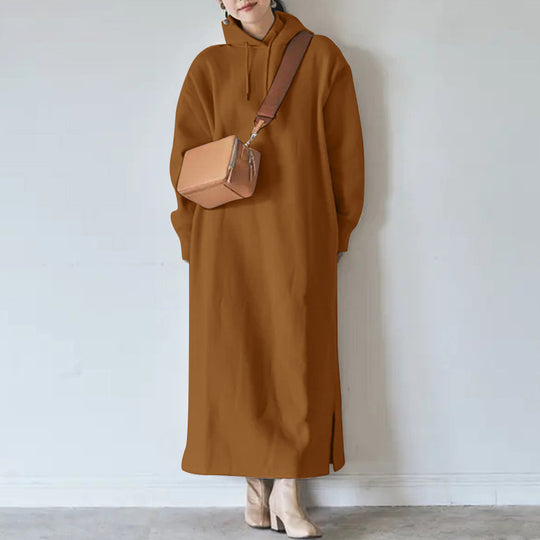 Damen nan Oversize Kapuzenmaxikleid mit geradem Schnitt und Seitenschlitz EB