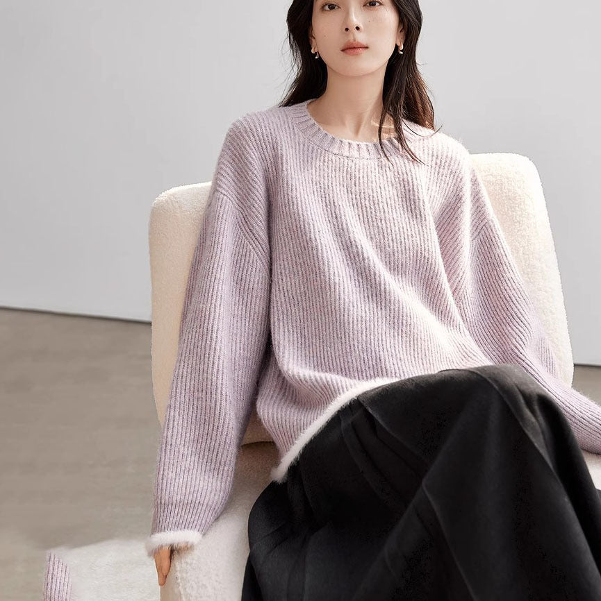 Damen Grob gestrickter Pullover mit überschnittenen Schultern und weichem Abschluss EB