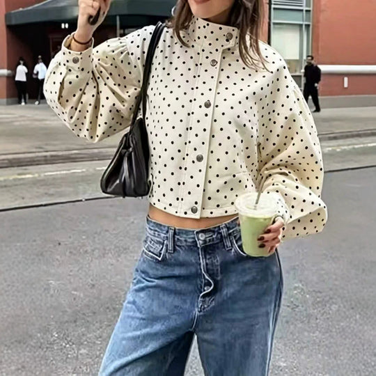 Damen Kurzjacke mit Stehkragen und Voluminösen Ballonärmeln EB