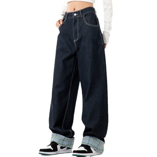 Damen weite Jeanshose im lässigen Schnitt mit hohen Taschen und modernen Nahtdetails EB