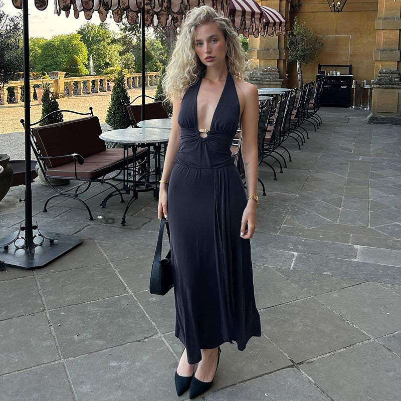 Damen Maxi-Kleid mit schickem Halterneck und raffinierter Drapierung EB