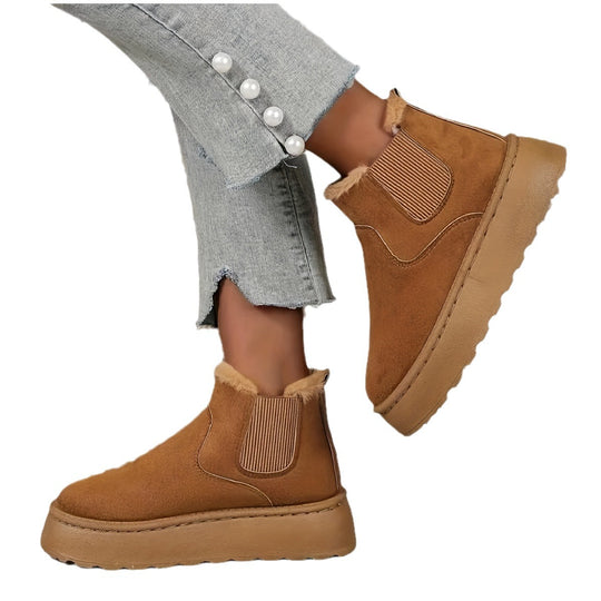 Damen  gefütterte Chelsea-Boots im Velours‑Look mit hohem Plateau‑Sohlenprofil und weichem Innenfutter EB