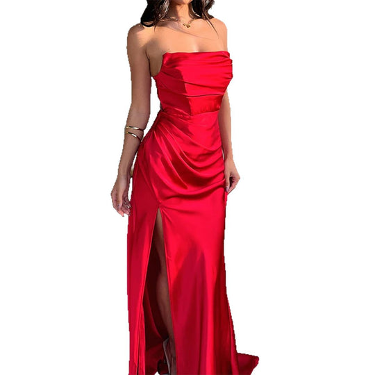 Damen Maxikleid mit schimmernden Details und hohem Schlitz EB
