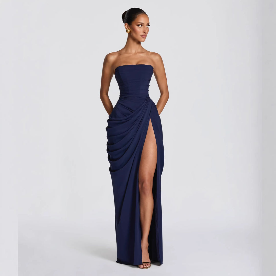 Damen Elegantes Abendkleid mit Off-Shoulder-Design und Fließendem Cape EB
