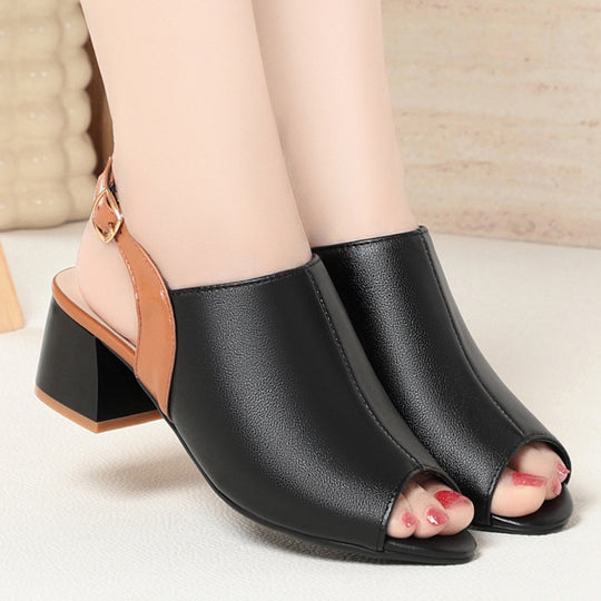 Damen Offene Sling-Pumps mit blockiertem Absatz und eleganter Schnallen-Applikation EB