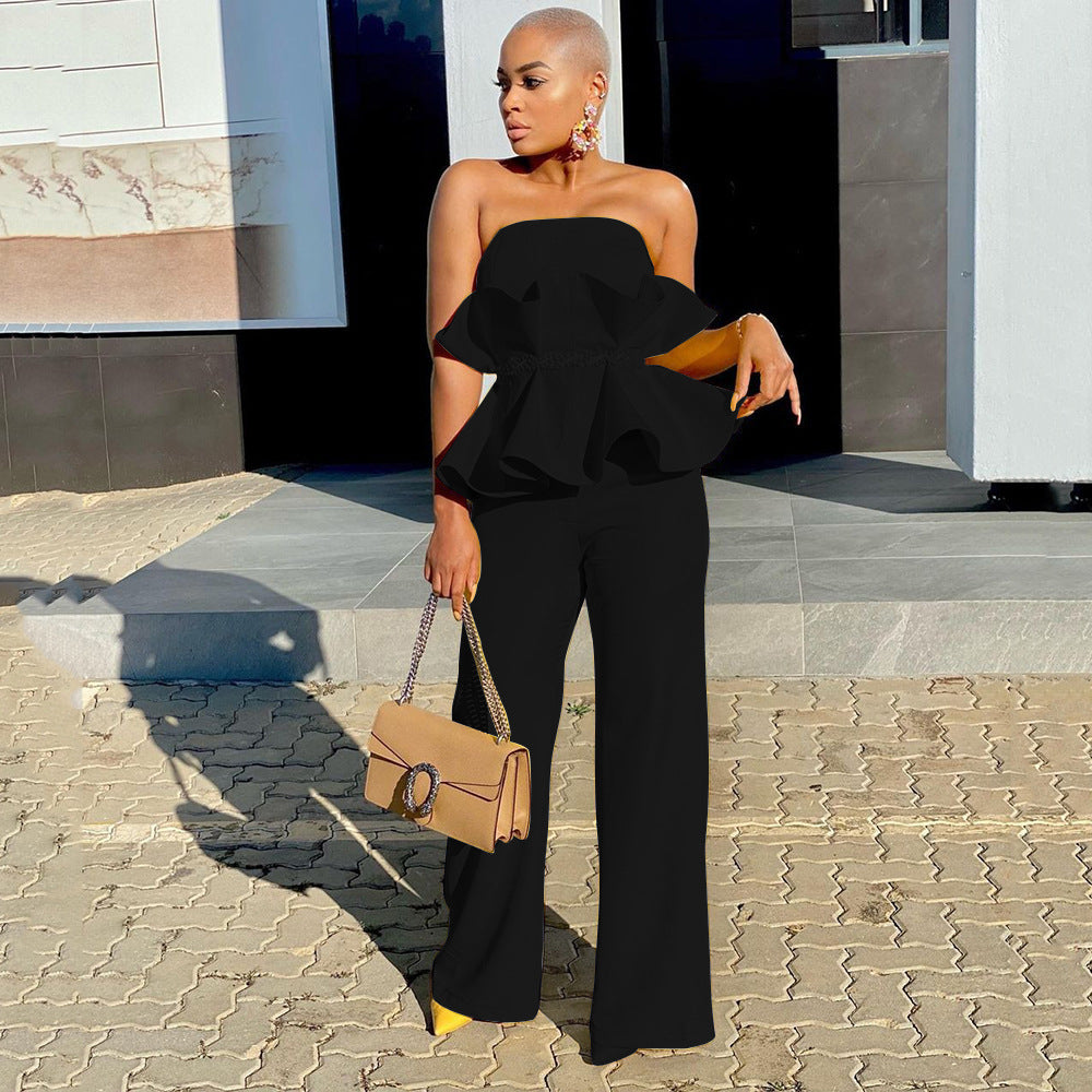 Damen Peplum Jumpsuit mit elegantem Oberteil und weiten Beinen EB