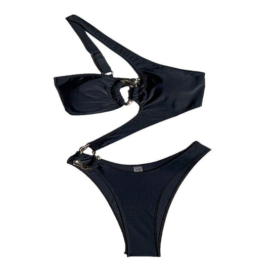 Damen Sportlicher Bikini mit asymmetrischem Oberteil und eleganten Riemen EB