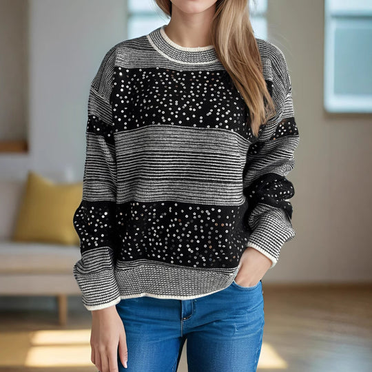 Damen modischer Pullover mit funkelnden Applikationen EB