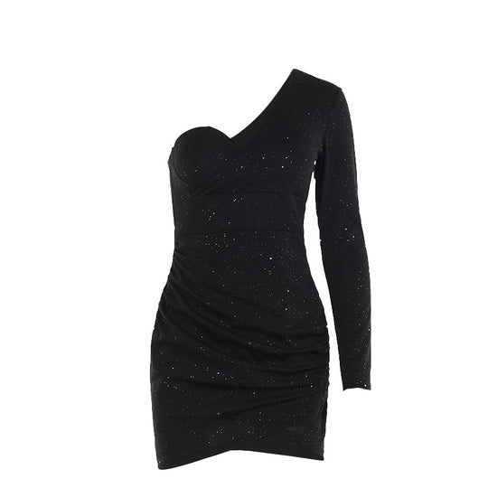 Damen Schickes Minikleid mit asymmetrischem Design und glitzernden Details EB