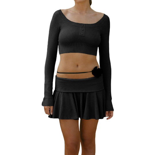 Damen Crop-Top und Rock Set mit raffiniertem Bund EB