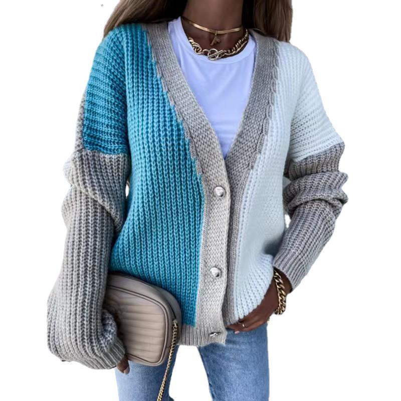 Damen Grobstrick-Knopfjacke im lässigen Oversized-Stil EB