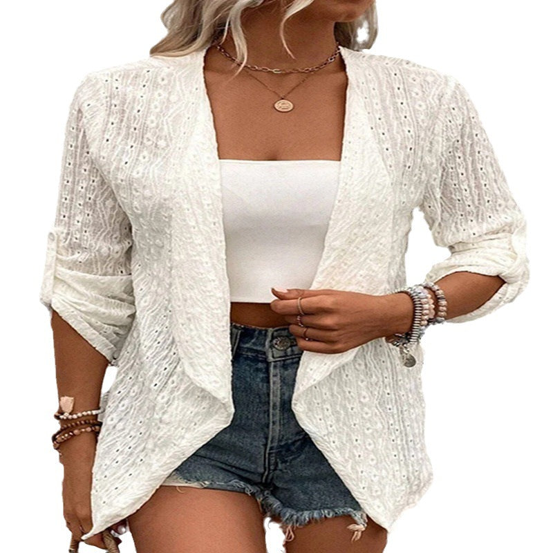Damen Leichte Strickjacke mit asymmetrischem Schnitt und 3/4-Ärmeln EB