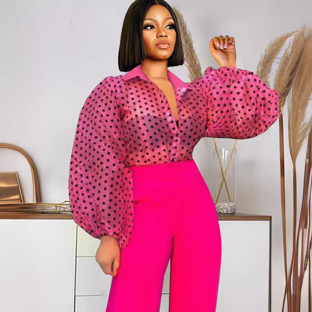 Damen Bluse mit voluminösen Puffärmeln und transparentem Design EB