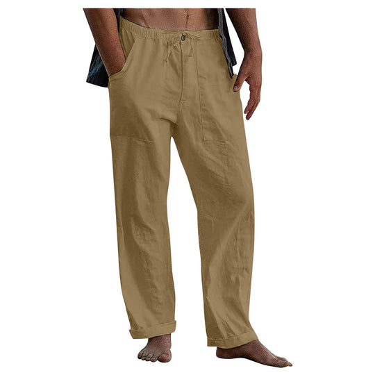 Herren nan lockere Leinenhose mit Gummibund und aufgesetzten Seitentaschen EB